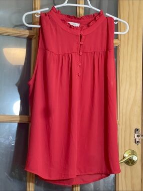 165. LOFT Ruffle-Collar Sleeveless Blouse - Pink-NWT